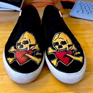 Converse sailor jerry slip on slides mens 10.5 tattoo traditional flash